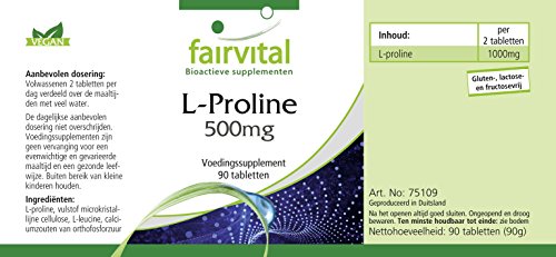 L-Prolina 500mg - VEGANA - Dosis elevada - Aminoácido - 90 Comprimidos - Calidad Alemana