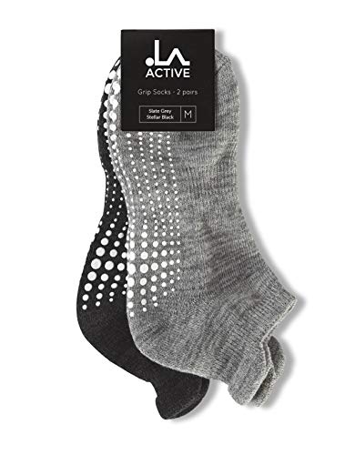 LA Active Calcetines Antideslizantes - 2 Pares - Para Yoga Pilates Ballet Barre Mujer Hombre (Gris y Negro, 34-37 EU)