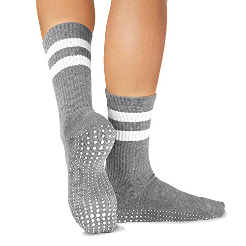 LA Active Calcetines Antideslizantes - 2 Pares - Para Yoga Pilates Ballet Barre Mujer Hombre Hospital - Crew (Gris y Negro)