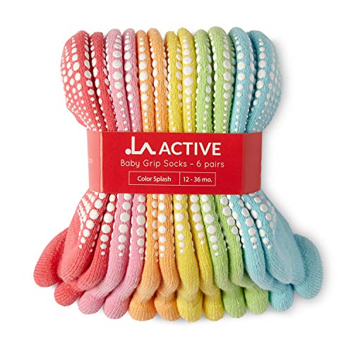 LA Active Tobillera Calcetines Antideslizantes - 6 Pares - para Bebé Niños Niñas Infantil Recién Nacido (Colores Brillantes, 12-36 Meses)