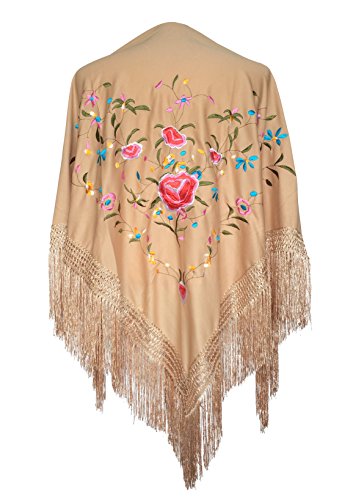 La SeƱorita Mantones bordados Flamenco Manton de Manila beige con flores La SeƱorita Mantones bordados Flamenco Manton de Manila beige con flores