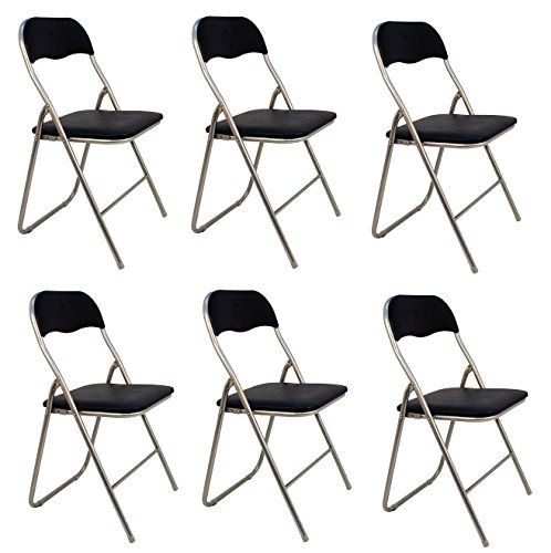 La Silla Española - Pack 6 Sillas plegables de aluminio con asiento y respaldo acolchados en PVC, modelo Sevilla, Color negro, 78x43,5x46 cm La Silla Española - Pack 6 Sillas plegables de aluminio con asiento y respaldo acolchados en PVC, modelo Sevilla, Color negro, 78x43,5x46 cm