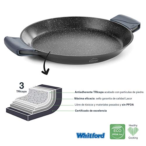 Lacor 25440 Paellera Antiadherente Eco-Piedra, Compatibilidad con todo tipo de cocinas, incluida la inducción y horno, Fondo Full Induction, Ecológica y sin PFOA, 40 cm, Aluminio Fundido