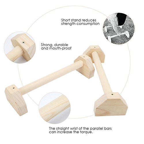 Lacyie Parallettes - Juego de 2 barras de madera para ejercicios de yoga con doble asa Lacyie Parallettes - Juego de 2 barras de madera para ejercicios de yoga con doble asa