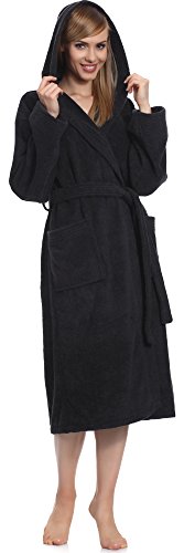 Ladeheid Albornoz de Baño 100% Algodón Ropa de Casa Mujer LA40-193 (Negro-30 (Densidad de 400), M)