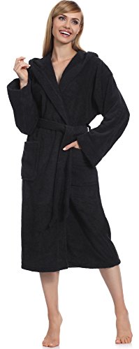 Ladeheid Albornoz de Baño 100% Algodón Ropa de Casa Mujer LA40-193 (Negro-30 (Densidad de 400), M)