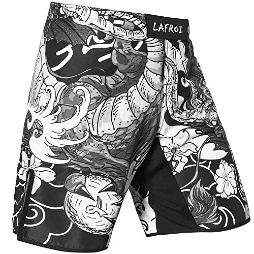 LAFROI QJK01 Pantalones cortos para hombre, con cordón y 1 bolsillo, para artes marciales mixtas, cross training y boxeo, Hombre, dragón, M LAFROI QJK01 Pantalones cortos para hombre, con cordón y 1 bolsillo, para artes marciales mixtas, cross training y boxeo, Hombre, dragón, M