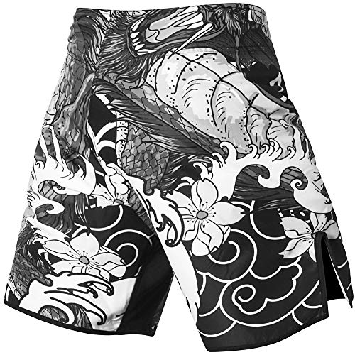 LAFROI QJK01 Pantalones cortos para hombre, con cordón y 1 bolsillo, para artes marciales mixtas, cross training y boxeo, Hombre, dragón, M LAFROI QJK01 Pantalones cortos para hombre, con cordón y 1 bolsillo, para artes marciales mixtas, cross training y boxeo, Hombre, dragón, M