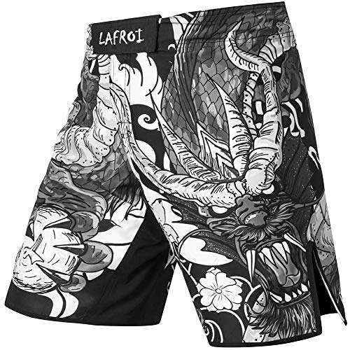 LAFROI QJK01 Pantalones cortos para hombre, con cordón y 1 bolsillo, para artes marciales mixtas, cross training y boxeo, Hombre, dragón, M LAFROI QJK01 Pantalones cortos para hombre, con cordón y 1 bolsillo, para artes marciales mixtas, cross training y boxeo, Hombre, dragón, M