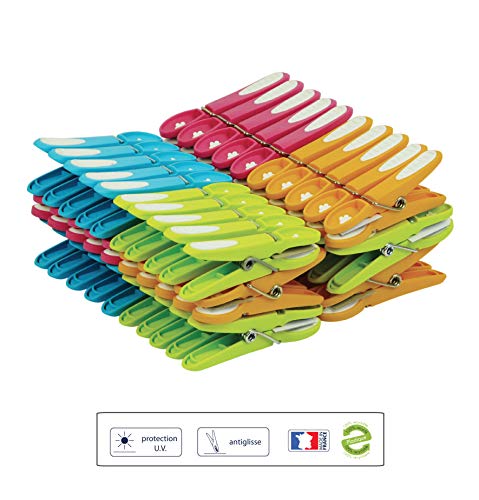 LAGUELLE – 60 pinzas de ropa antideslizantes – Fabricación francesa – surtidos verde, azul, naranja y rosa LAGUELLE – 60 pinzas de ropa antideslizantes – Fabricación francesa – surtidos verde, azul, naranja y rosa
