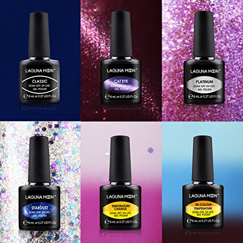 Lagunamoon Esmaltes de Uñas, Esmaltes en Gel Uñas UV LED, 6pcs Kit de Esmaltes Semipermanentes para Uñas Camaleón, Ojo de Gato, Pintauñas para Manucira Profesional - 014 Lagunamoon Esmaltes de Uñas, Esmaltes en Gel Uñas UV LED, 6pcs Kit de Esmaltes Semipermanentes para Uñas Camaleón, Ojo de Gato, Pintauñas para Manucira Profesional - 014