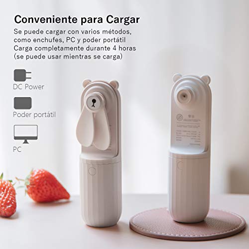 LaHuKo Mini Ventilador de Mano USB Portátil Pequeño y Silencioso con 2 Velocidades Recargable USB con Batería 2500mAh Duración 24h para Oficina Hogar Viajes Aire Libre (Blanco)