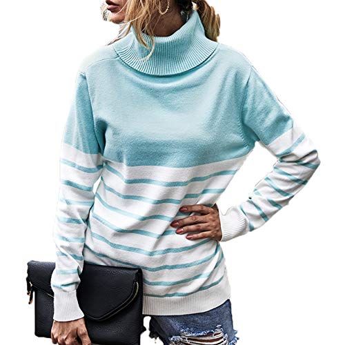 LaiYuTing SuéTer De Cuello Alto con Costuras A Rayas De OtoñO para Mujer LaiYuTing SuéTer De Cuello Alto con Costuras A Rayas De OtoñO para Mujer