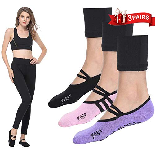 LaLaAreal Calcetines Pilates Yoga Antideslizantes Traspirable Mujer para Barra Ballet Danza (3 Par)