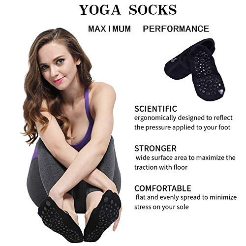 LaLaAreal Calcetines Pilates Yoga Antideslizantes Traspirable Mujer para Barra Ballet Danza (Negro)