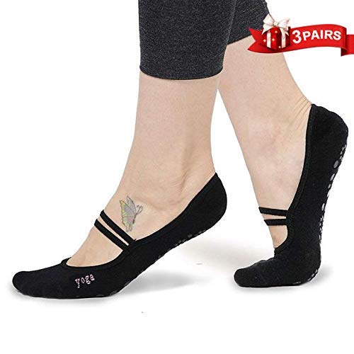 LaLaAreal Calcetines Pilates Yoga Antideslizantes Traspirable Mujer para Barra Ballet Danza (Negro)