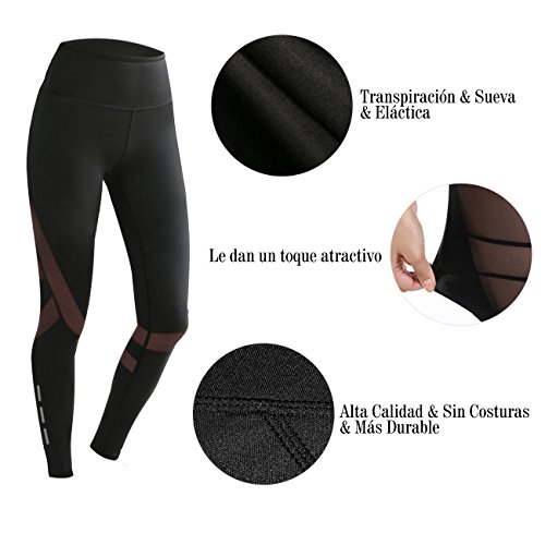 LaLaAreal Pantalones De Entrenamiento Para Mujer Leggings De Yoga Control De Abdomen De Cintura Alta Elástico Para Correr Pilates Fitness (Negro, S)