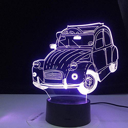 Lámpara de ilusión 3D Luz de noche Led Vintage Car 2Cv para decoración del hogar Dormitorio de niños Decoración de oficina para adultos Lámpara de mesa de coche clásica