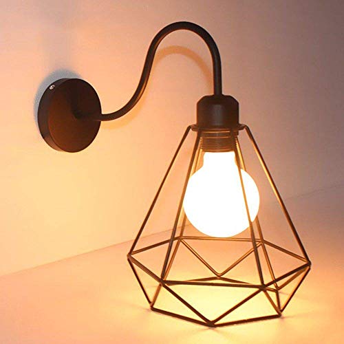 Lámpara de Pared de Hierro Estilo Vintage Retro Edison, Jaula de Metal Negro Industrial E27 Apliques de Pared Accesorio de Luz Para Sala de Estar Decoración de Cocina(2 Pack)