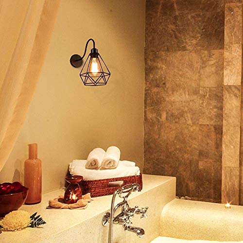 Lámpara de Pared de Hierro Estilo Vintage Retro Edison, Jaula de Metal Negro Industrial E27 Apliques de Pared Accesorio de Luz Para Sala de Estar Decoración de Cocina(2 Pack) Lámpara de Pared de Hierro Estilo Vintage Retro Edison, Jaula de Metal Negro Industrial E27 Apliques de Pared Accesorio de Luz Para Sala de Estar Decoración de Cocina(2 Pack)