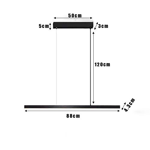 Lámpara de techo LED Moderno Comedor Comedor Lámpara colgante Regulable Minimalista Bar Salon Oficina Sala de estudio Colgante de Luz Cobre Rectángulo 120 cm de altura ajustable 36W L88CM 2100LM,Negro