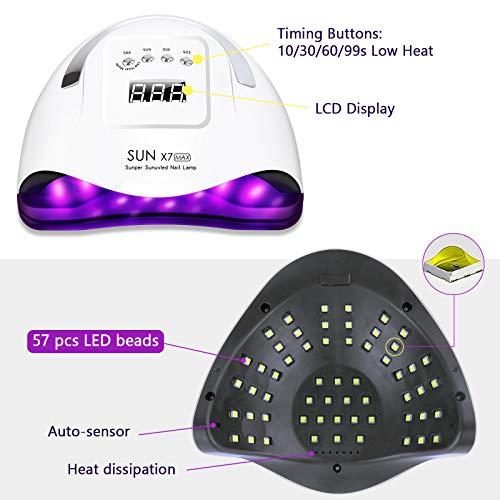 Lámpara de uñas 180W Profesional Secador de Uñas LED UV,5 modos para tiempo,99s Modo de calor bajo y Pantalla LCD para Manicura y Pedicura
