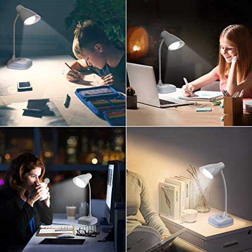 Lámpara Escritorio LED, OMERIL Luz Lectura Recargable USB con Control Táctil, Luz Cálida en la Base y 3 Brillo Regulable, Flexo Escritorio Infantil para Estudio, Lectura, Oficina, Dormitorio, Mesa