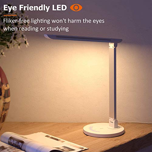 Lámpara Escritorio LED TaoTronics Flexo Escritorio 12W Regulable (Cuidado a Ojos, 7 Niveles de Brillo x 5 Modos, Puerto USB 5V/ 1A Función Memoria Control Táctil Ángulo Ajustable Bajo Consumo Energía)