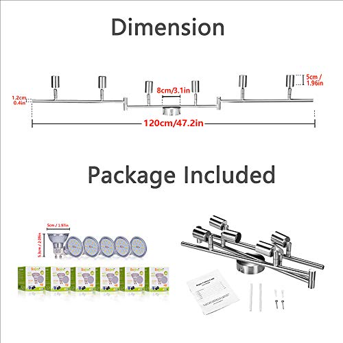 Lámparas de Techo LED 6 Focos Orientables, Bojim Luz de techo con Barra Giratoria incl. 6X Bombillas GU10 6W 220V 600lm 4500K Blanco Natural 82Ra Níquel Mate para dormitorio habitacion salon cocina