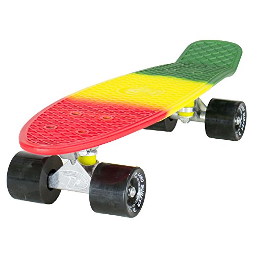 Land Surfer® Skateboard Cruiser Retro Completo 56cm con Tabla de 3 Tonos de Colores Diferentes - cojinetes ABEC-7 - Ruedas 59mm PU + Bolsa para el Transporte - Tabla Rasta/Ruedas Negras