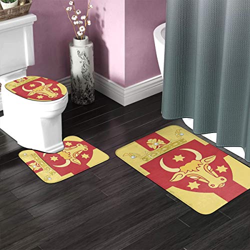 LAOLUCKY Texas Longhorns - Juego de 3 alfombras de baño con diseño de la Bandera de los Oates, Antideslizantes, en Forma de U, con Forma de O, Lavables