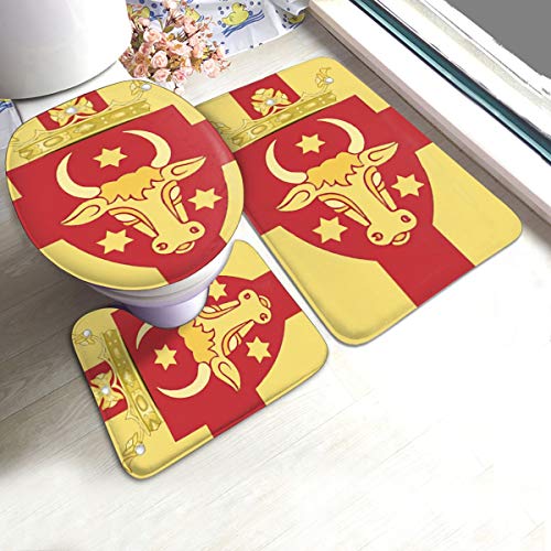 LAOLUCKY Texas Longhorns - Juego de 3 alfombras de baño con diseño de la Bandera de los Oates, Antideslizantes, en Forma de U, con Forma de O, Lavables