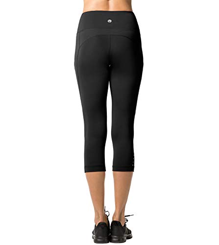 LAPASA Mallas Deportivas 3/4 Capris de Mujer Cintura Alta con Bolsillo (Leggings para Yoga, Pilates, Running) L02 (XS/34 (Cintura 58-66, Cadera 74-82 cm), Negro II (Bolsillo Lateral))