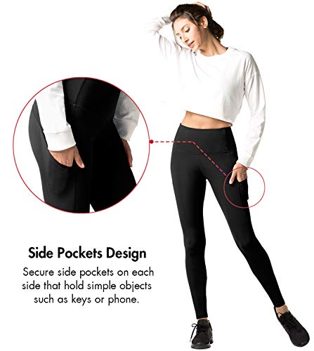 LAPASA Pantalón Deportivo de Mujer Cintura Alta con Bolsillo Malla para Running Yoga y Ejercicio. L01 (Space Black (Bolsillo Lateral), M/38 (Cintura 74-81, Cadera 88-96 cm))