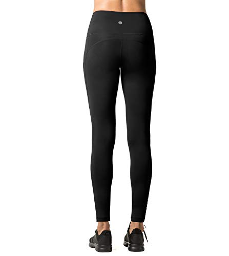 LAPASA Pantalón Deportivo de Mujer Cintura Alta con Bolsillo Malla para Running Yoga y Ejercicio. L01 (Space Black (Bolsillo Lateral), M/38 (Cintura 74-81, Cadera 88-96 cm))