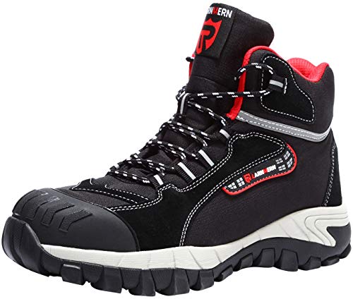 LARNMERN Zapatos de Seguridad para Hombre, Transpirable Puntera de Acero Reflectivo Zapatillas de Trabajo (41 EU,Negro)