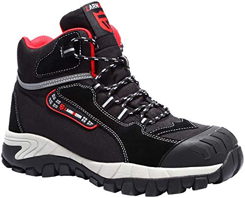 LARNMERN Zapatos de Seguridad para Hombre, Transpirable Puntera de Acero Reflectivo Zapatillas de Trabajo (41 EU,Negro)