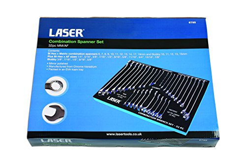 Laser - juego de llaves combinadas, modelo 6795 – Cromadas (32 piezas).