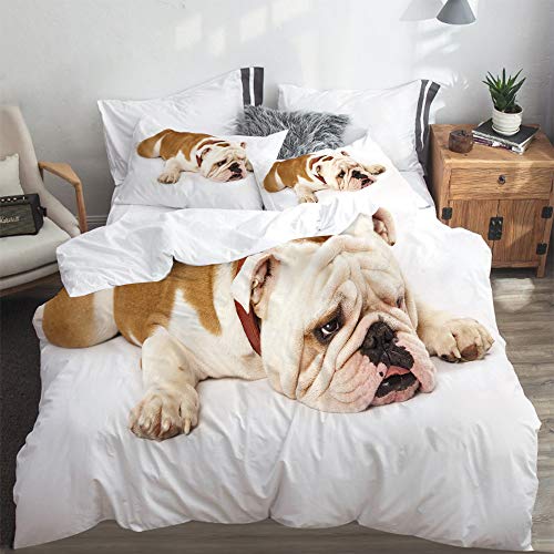 LASINSU Funda De Edredón,Bulldog Inglés Bulldog Triste y Cansado Acostado Fotografía de Animales de Raza Pura Europea，3 Pcs Ropa de Cama Funda Nórdica Sábana Bajera (140 * 200CM)