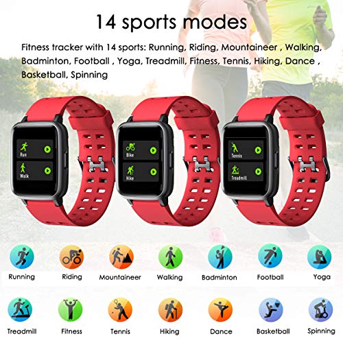 LATEC Pulsera Actividad Reloj Inteligente Impermeable IP68 Smartwatch Pantalla Táctil Completa con Pulsómetro Cronómetro Pulsera Deporte para Hombres Mujeres Niños con iOS y Android