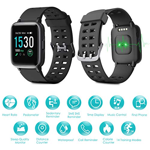 LATEC Pulsera Actividad Reloj Inteligente Impermeable IP68 Smartwatch Pantalla Táctil Completa con Pulsómetro Cronómetro Pulsera Deporte para Hombres Mujeres Niños con iOS y Android