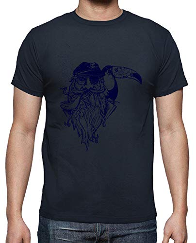 latostadora - Camiseta Tatoo Pirata Tucan para Hombre Azul Marino XL
