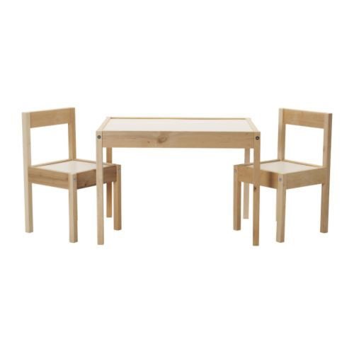 LÄTT - Mesa infantil con 2 sillas a juego de madera de pino, color blanco