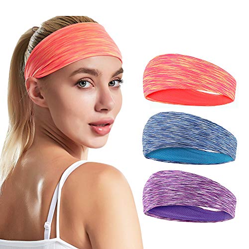 LATTCURE - Diadema deportiva para mujer, 3 unidades, banda para el sudor, antideslizante, diadema de invierno, turbante para fútbol, baloncesto, fútbol, tenis, yoga y golf