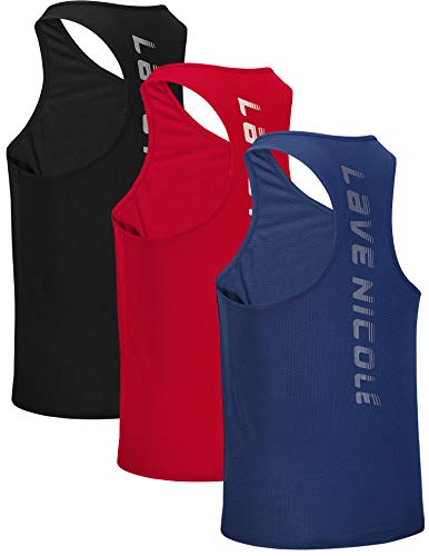 Lavenicole 3 unidades de camisetas para hombre, ajuste seco, muscular, culturismo, fitness - Multi color - Large