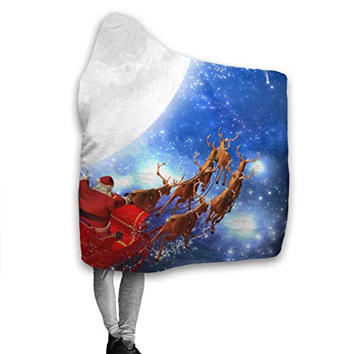 Lawenp Manta con Capucha y Estampado de Trineo de Papá Noel por la Luna, Microfibra, Mantas de Felpa súper Suave, Manta con Capucha, 50 'X 40'
