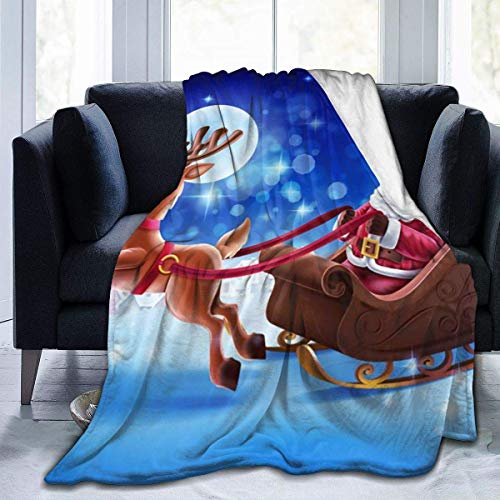 Lawenp Manta de Tiro Papá Noel Sentado en un Trineo Manta de Microfibra Ultra Suave Manta de sofá Suave y cálida para sofá de Cama Sala de Estar