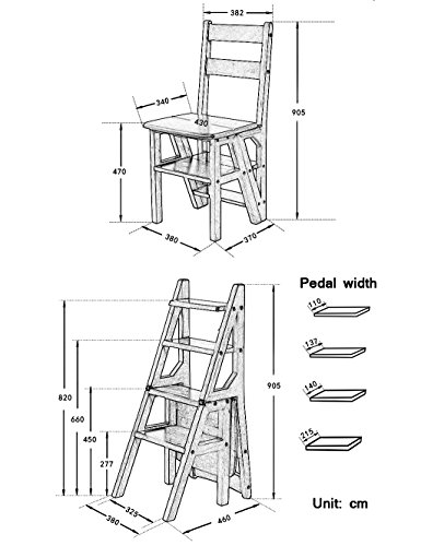 LAXF- Sillas Escalera Plegable Madera Silla Plegable de Madera de Las escaleras Silla casera de múltiples Funciones del Paso de los Muebles 4 Pasos