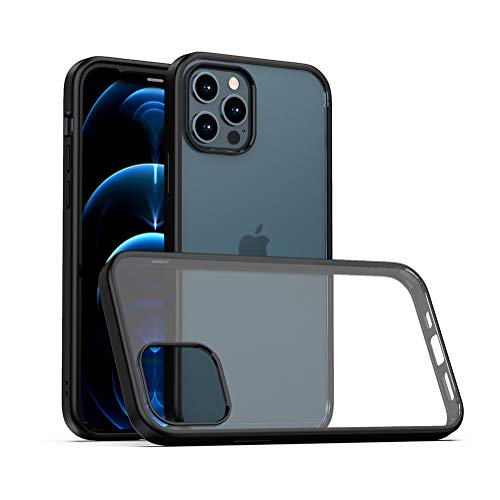 LAYJOY Funda Compatible con iPhone 6,1 Pulgadas (12, 12 Pro), Carcasa Ligera Silicona Negro Suave TPU Bumper y Transparente Duro PC Case Anti-Golpes Caso Cover - Clear