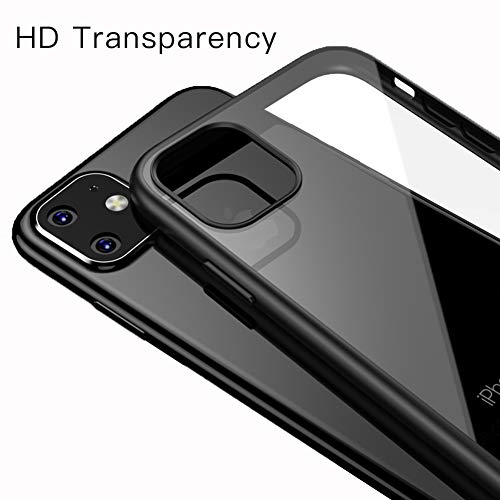 LAYJOY Funda iPhone 11, Carcasa Ligera Silicona Negro Suave TPU Bumper y Transparente Duro PC Case Anti-Arañazos, Anti-Golpes Caso Cover 6.1 Pulgadas - Clear